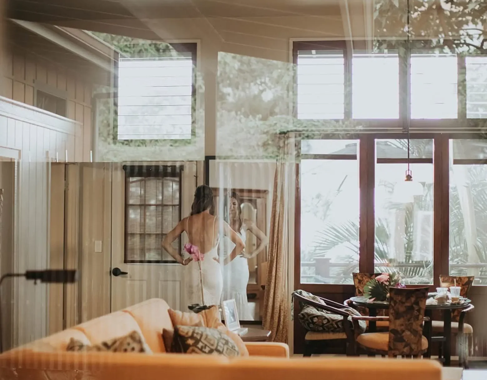 Bride getting ready for ceremony in the Red Barn - Big Island Wedding Packages