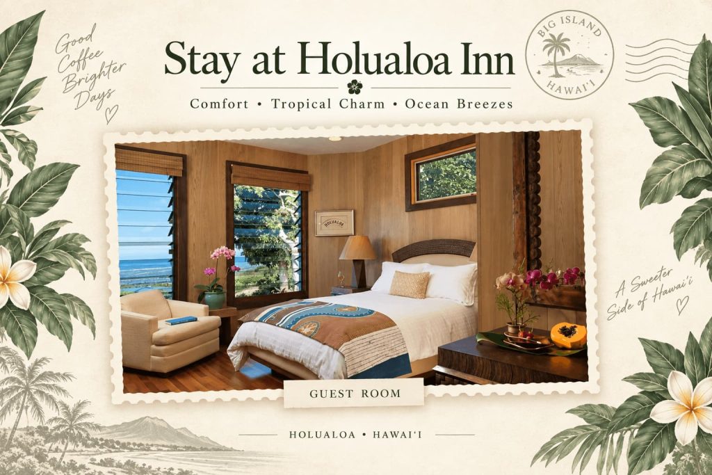 cozy guest room at Holualoa Inn